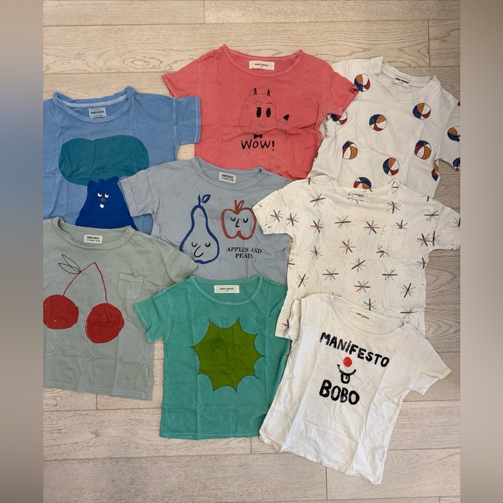 Bobo Choses Kids lot of Short-Sleeve Graphic Tees - Red, Blue, Green, White